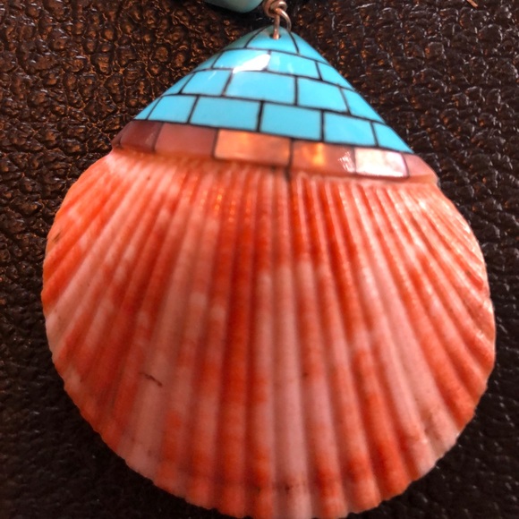Turquoise necklace with inlay shell pendant 23 - Picture 2 of 2